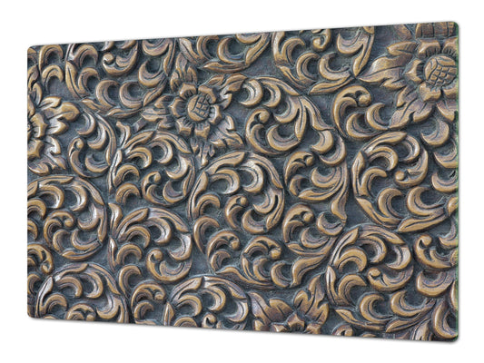 HUGE TEMPERED GLASS COOKTOP COVER – Glass Cutting Board and Worktop Saver – SINGLE: 80 x 52 cm (31,5” x 20,47”); DOUBLE: 40 x 52 cm (15,75” x 20,47”); DD40 Decorative Surfaces Series: Wooden flowers