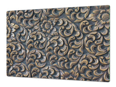 HUGE TEMPERED GLASS COOKTOP COVER – Glass Cutting Board and Worktop Saver – SINGLE: 80 x 52 cm (31,5” x 20,47”); DOUBLE: 40 x 52 cm (15,75” x 20,47”); DD40 Decorative Surfaces Series: Wooden flowers