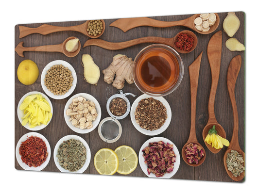 Schneidbrett aus Hartglas und schützende Arbeitsoberfläche – Schneideplatten: Sehr groß Küchenbrett aus Hartglas und Kochplattenabdeckung; spice series DD03B: Indian spices 5