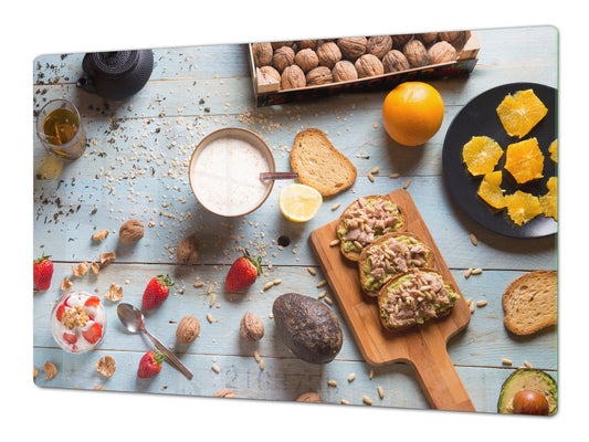 BIG KITCHEN BOARD & Induction Cooktop Cover – Glass Pastry Board - Food series DD16 Breakfast 1