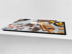 BIG KITCHEN BOARD & Induction Cooktop Cover – Glass Pastry Board - Food series DD16 Breakfast 1
