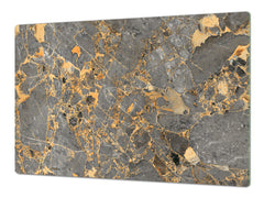 UNIQUE Tempered GLASS Kitchen Board – Impact & Scratch Resistant Cooktop cover DD32 Marbles 2 Series: Agate interwoven with gold