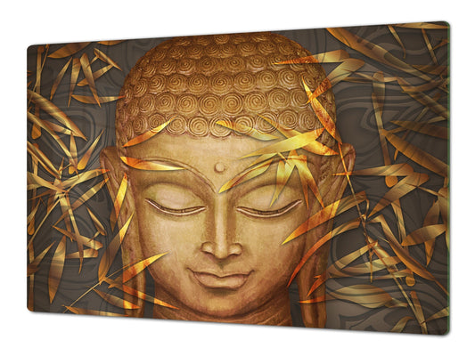 ENORMOUS Tempered GLASS Chopping Board - Induction Cooktop Cover – SINGLE: 80 x 52 cm; DOUBLE: 40 x 52 cm; DD43 Abstract Graphics Series: Hand-drawn Buddha