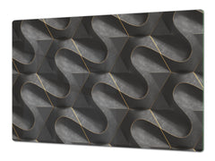 HUGE TEMPERED GLASS COOKTOP COVER – Glass Cutting Board and Worktop Saver – SINGLE: 80 x 52 cm (31,5” x 20,47”); DOUBLE: 40 x 52 cm (15,75” x 20,47”); DD40 Decorative Surfaces Series: Black waves