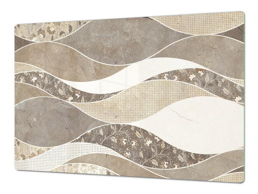 HUGE Cutting Board – Worktop saver and Pastry Board – Glass Kitchen Board DD37 Vintage leaves and patterns Series: Versatile tile pattern