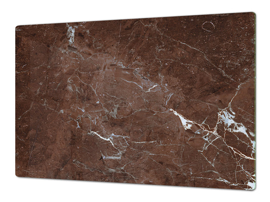 UNIQUE Tempered GLASS Kitchen Board – Impact & Scratch Resistant Cooktop cover DD32 Marbles 2 Series: Polished brown stone