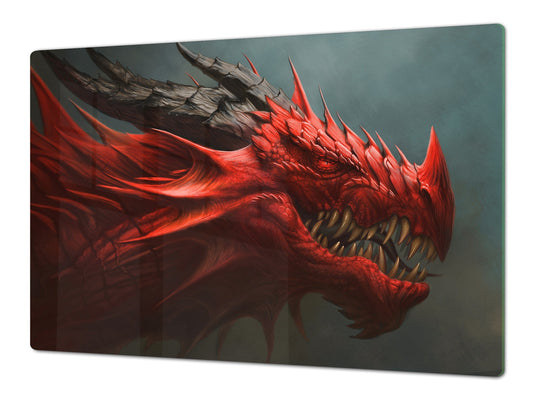 ENORMOUS Tempered GLASS Chopping Board - Induction Cooktop Cover – SINGLE: 80 x 52 cm; DOUBLE: 40 x 52 cm; DD43 Abstract Graphics Series: Fierce dragon