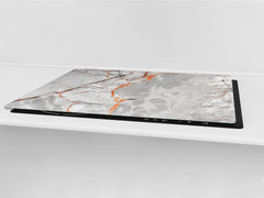 UNIQUE Tempered GLASS Kitchen Board – Impact & Scratch Resistant Cooktop cover DD32 Marbles 2 Series: Glossy slab marble texture
