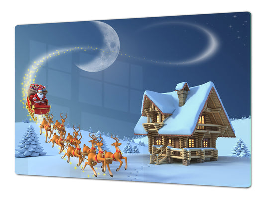 ENORME CUBREVITRO DE CRISTAL TEMPLADO - DD30 Serie de Navidad: Santa y renos