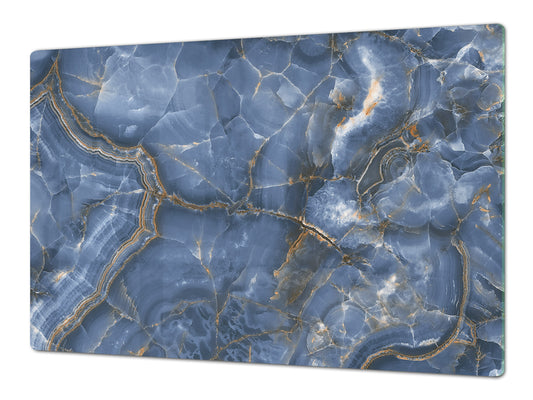 Gigantic Worktop saver and Pastry Board - Tempered GLASS Cutting Board DD21 Marbles 1 Series: Blue marble with light reflections