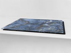 Gigantic Worktop saver and Pastry Board - Tempered GLASS Cutting Board DD21 Marbles 1 Series: Blue marble with light reflections