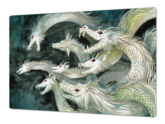 ENORMOUS Tempered GLASS Chopping Board - Induction Cooktop Cover – SINGLE: 80 x 52 cm; DOUBLE: 40 x 52 cm; DD43 Abstract Graphics Series: Ancient monster