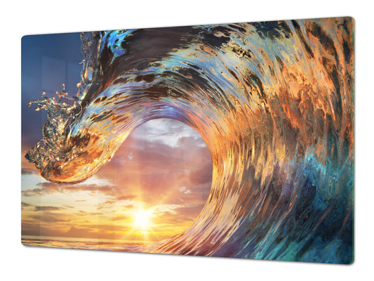 Gigante Tabla para picar de cristal templado o cubre vitro – Salvaencimera - Serie Agua DD10 Ola De Agua