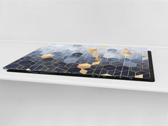 ENORMOUS Tempered GLASS Chopping Board - Induction Cooktop Cover DD36 Textures and tiles 2 Series: Golden-blue geometric abstraction