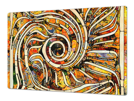 ENORMOUS Tempered GLASS Chopping Board - Induction Cooktop Cover – SINGLE: 80 x 52 cm; DOUBLE: 40 x 52 cm; DD43 Abstract Graphics Series: Colourful fragmentation