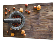 BIG KITCHEN BOARD & Induction Cooktop Cover – Glass Pastry Board - Food series DD16 Nuts in a mortar 1