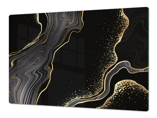 HUGE TEMPERED GLASS COOKTOP COVER – Glass Cutting Board and Worktop Saver DD33 Colourful abstractions Series: Glossy waves