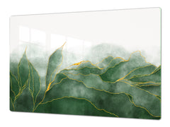 Gigantic Worktop saver and Pastry Board - Tempered GLASS Cutting Board DD21 Marbles 1 Series: Green marble leaves