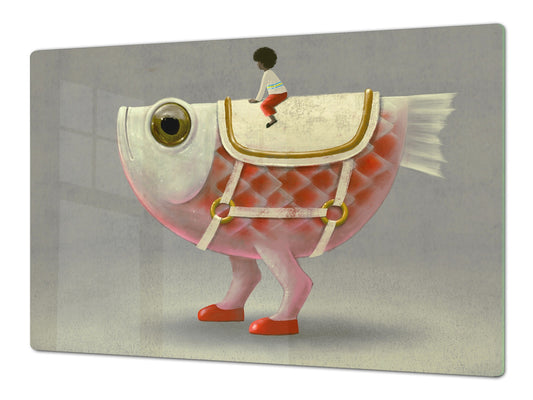 ENORMOUS Tempered GLASS Chopping Board - Induction Cooktop Cover – SINGLE: 80 x 52 cm; DOUBLE: 40 x 52 cm; DD43 Abstract Graphics Series: Imagination concept