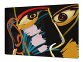 ENORMOUS Tempered GLASS Chopping Board - Induction Cooktop Cover – SINGLE: 80 x 52 cm; DOUBLE: 40 x 52 cm; DD43 Abstract Graphics Series: African warrior