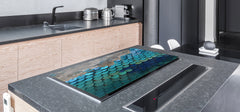HUGE TEMPERED GLASS COOKTOP COVER – Glass Cutting Board and Worktop Saver – SINGLE: 80 x 52 cm (31,5” x 20,47”); DOUBLE: 40 x 52 cm (15,75” x 20,47”); DD40 Decorative Surfaces Series: Turquoise fish-like scale