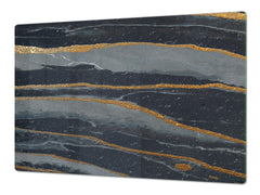 HUGE TEMPERED GLASS COOKTOP COVER – Glass Cutting Board and Worktop Saver DD33 Colourful abstractions Series: Dark-blue marble