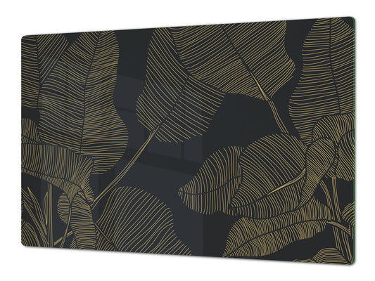 HUGE Cutting Board – Worktop saver and Pastry Board – Glass Kitchen Board DD37 Vintage leaves and patterns Series: Botanical modern art