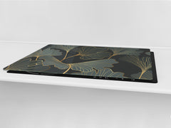 HUGE Cutting Board – Worktop saver and Pastry Board – Glass Kitchen Board DD37 Vintage leaves and patterns Series: Floral art deco