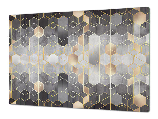 ENORMOUS Tempered GLASS Chopping Board - Induction Cooktop Cover DD36 Textures and tiles 2 Series: Golden-black geometric abstraction