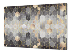 ENORMOUS Tempered GLASS Chopping Board - Induction Cooktop Cover DD36 Textures and tiles 2 Series: Golden-black geometric abstraction