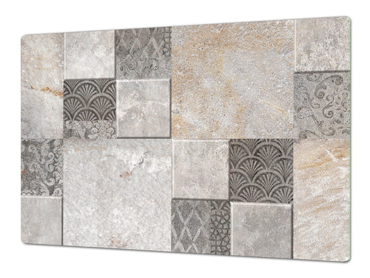 HUGE Cutting Board – Worktop saver and Pastry Board – Glass Kitchen Board DD37 Vintage leaves and patterns Series: Stone mosaic background
