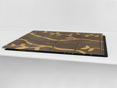 GIGANTIC CUTTING BOARD and Cooktop Cover - Glass Kitchen Board DD35 Textures and tiles 1 Series: Golden branches on a brown background
