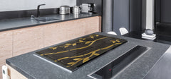 GIGANTIC CUTTING BOARD and Cooktop Cover - Glass Kitchen Board DD35 Textures and tiles 1 Series: Golden branches on a dark background