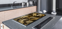 BIG KITCHEN BOARD & Induction Cooktop Cover β Glass Pastry Board β SINGLE: 80 x 52 cm (31,5β x 20,47β); DOUBLE: 40 x 52 cm (15,75β x 20,47β); DD41 Tropical Leaves Series: Precious leaves