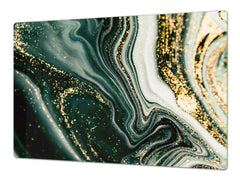 HUGE TEMPERED GLASS COOKTOP COVER – Glass Cutting Board and Worktop Saver DD33 Colourful abstractions Series: Mesmerising golden powder