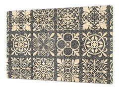 HUGE Cutting Board – Worktop saver and Pastry Board – Glass Kitchen Board DD37 Vintage leaves and patterns Series: Sculpted mosaic pattern