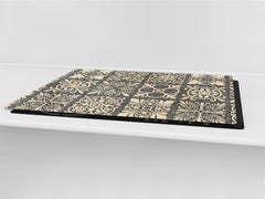 HUGE Cutting Board – Worktop saver and Pastry Board – Glass Kitchen Board DD37 Vintage leaves and patterns Series: Sculpted mosaic pattern