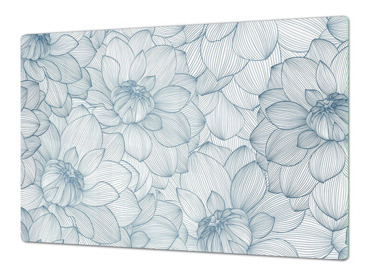 ENORMOUS Tempered GLASS Chopping Board - Flower series DD06A Dahlia Hand drawn