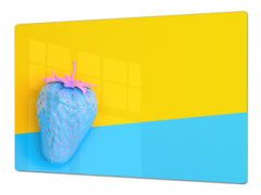 UNIQUE Tempered GLASS Kitchen Board Fruit and Vegetables series DD02 Blue strawberry