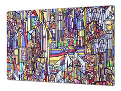 HUGE TEMPERED GLASS CHOPPING BOARD ; Moroccan design Series DD21 City daytime