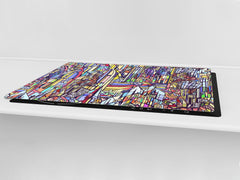 HUGE TEMPERED GLASS CHOPPING BOARD ; Moroccan design Series DD21 City daytime