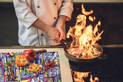 HUGE TEMPERED GLASS CHOPPING BOARD ; Moroccan design Series DD21 City daytime