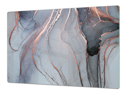 HUGE TEMPERED GLASS COOKTOP COVER – Glass Cutting Board and Worktop Saver DD33 Colourful abstractions Series: Abstract golden veins