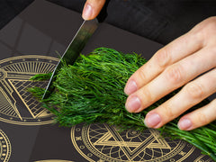 HUGE TEMPERED GLASS CHOPPING BOARD ; Moroccan design Series DD21 Esoteric symbols