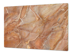UNIQUE Tempered GLASS Kitchen Board – Impact & Scratch Resistant Cooktop cover DD32 Marbles 2 Series: Brown marble pattern