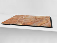 UNIQUE Tempered GLASS Kitchen Board – Impact & Scratch Resistant Cooktop cover DD32 Marbles 2 Series: Brown marble pattern