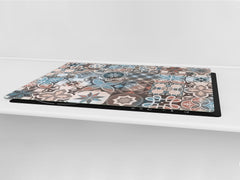 HUGE Cutting Board – Worktop saver and Pastry Board – Glass Kitchen Board DD37 Vintage leaves and patterns Series: Spanish mosaic tiles