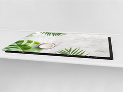 BIG KITCHEN BOARD & Induction Cooktop Cover – Glass Pastry Board – SINGLE: 80 x 52 cm (31,5” x 20,47”); DOUBLE: 40 x 52 cm (15,75” x 20,47”); DD41 Tropical Leaves Series: Summer concept