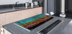 BIG KITCHEN BOARD & Induction Cooktop Cover – Glass Pastry Board DD34 Rusted textures Series: Oxidized copper abstraction