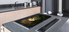 BIG KITCHEN BOARD & Induction Cooktop Cover β Glass Pastry Board β SINGLE: 80 x 52 cm (31,5β x 20,47β); DOUBLE: 40 x 52 cm (15,75β x 20,47β); DD41 Tropical Leaves Series: Leaves texture on black background